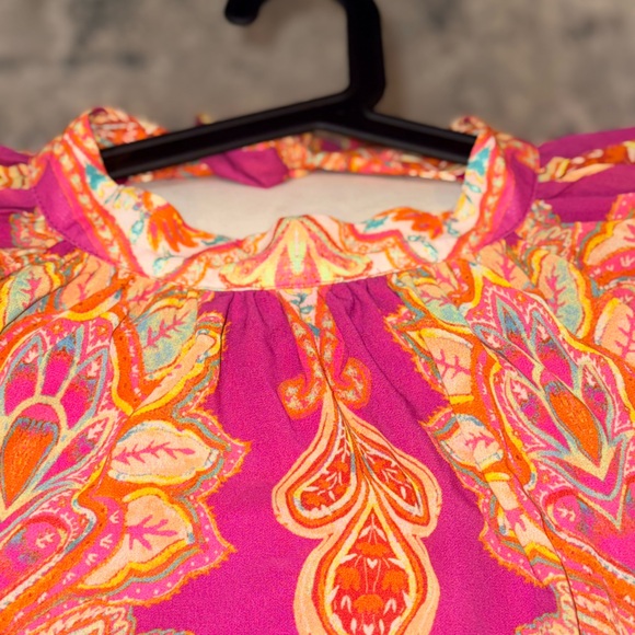 NWT High Neck Pink and Orange Paisley Pleated Open Back Maxi Dress Size XL - Picture 6 of 14